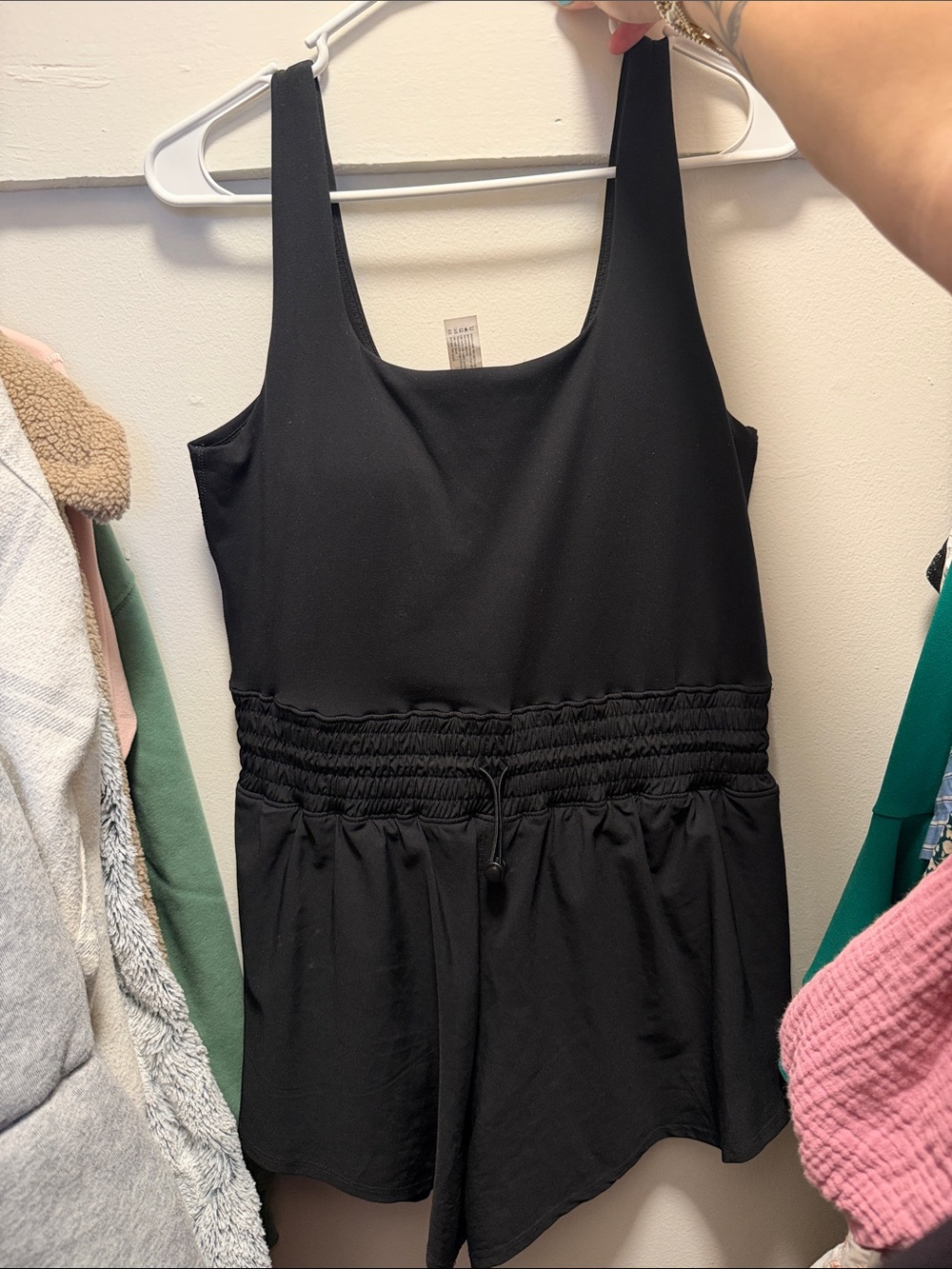 Black Smocked-Waist Sleeveless Bodysuit Romper